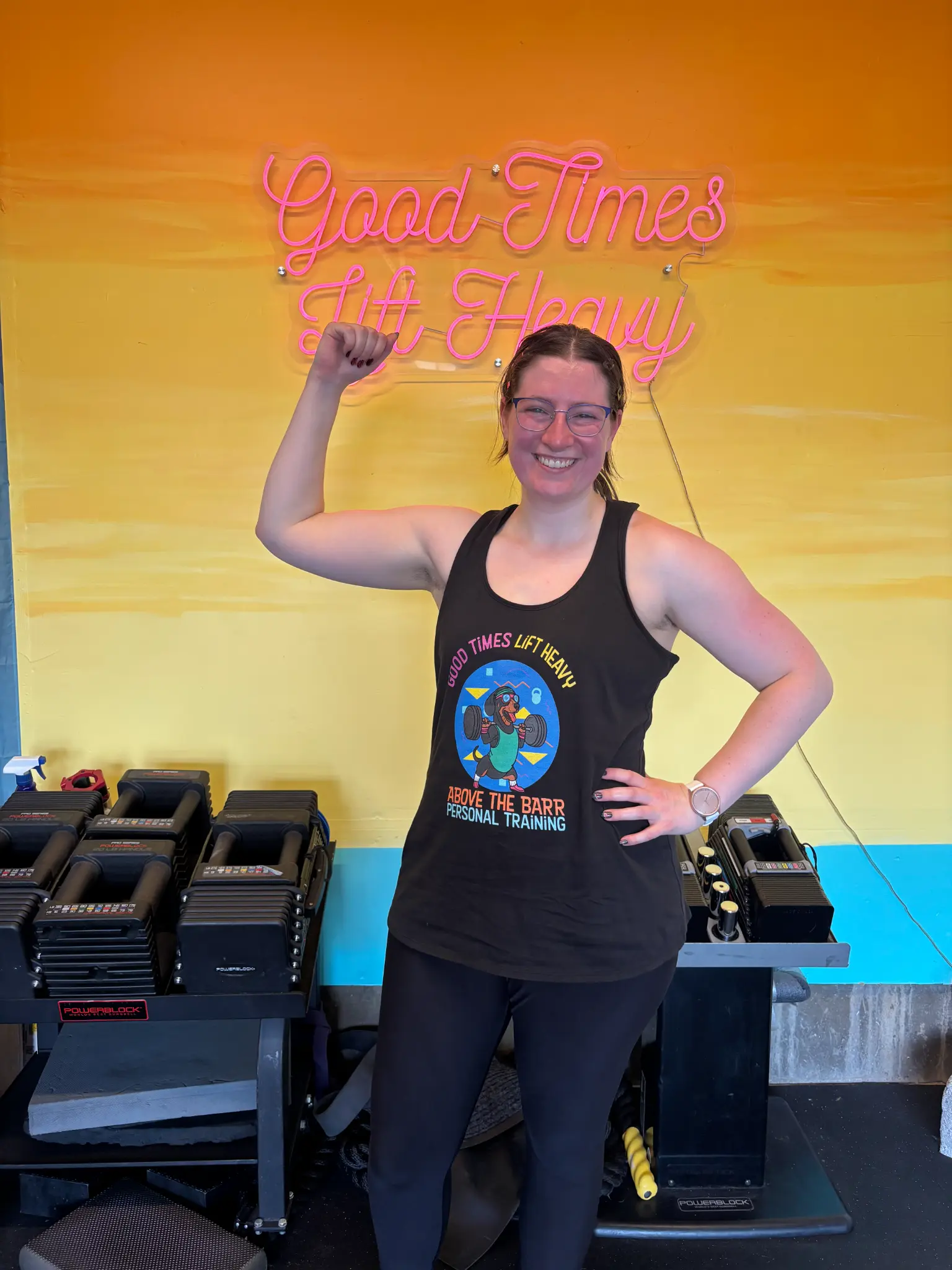 Above The Barr member celebrating her strength and progress
